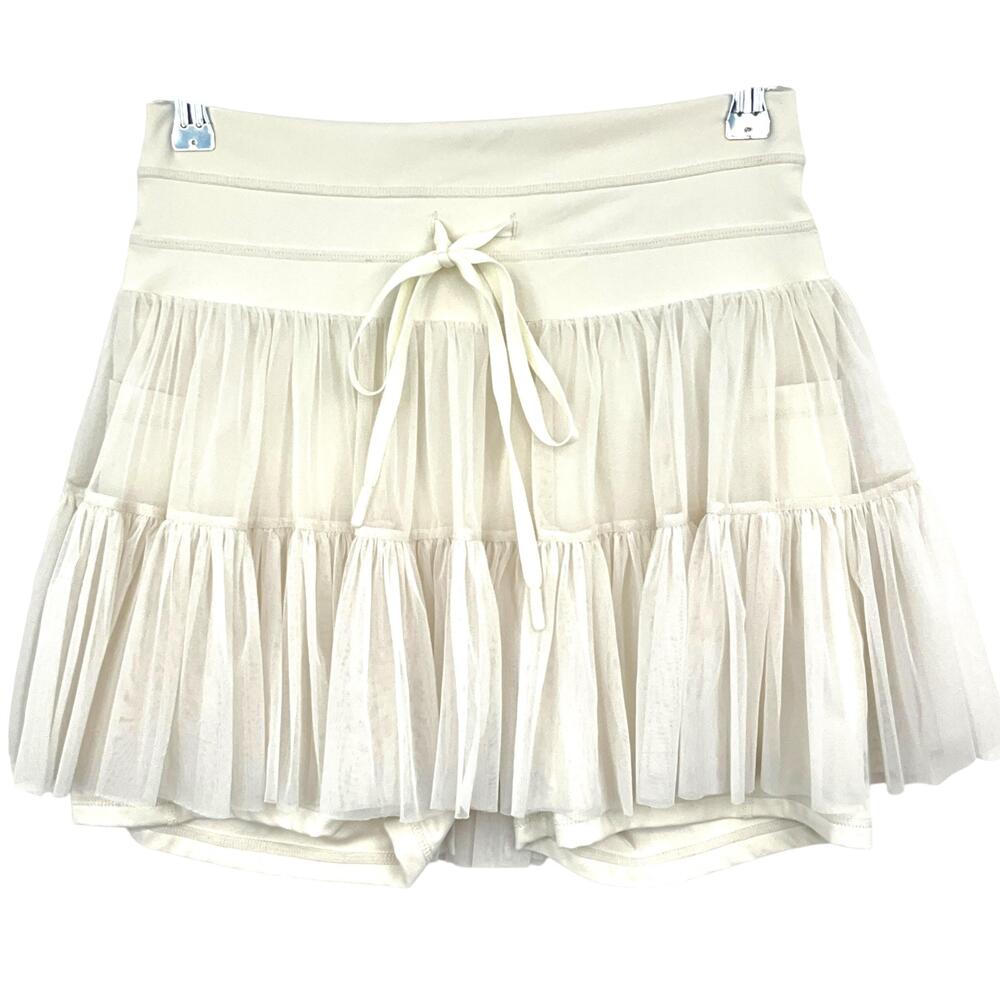 POPFLEX Pirouette Skirt Womens Large Off White Mesh Lined Drawstring Tennis